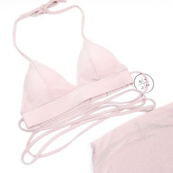 Pink Silver Glitter Halter Two Piece Dress - Picture 7 of 8